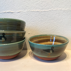 Steely Grey Bowl with Oystercatchers