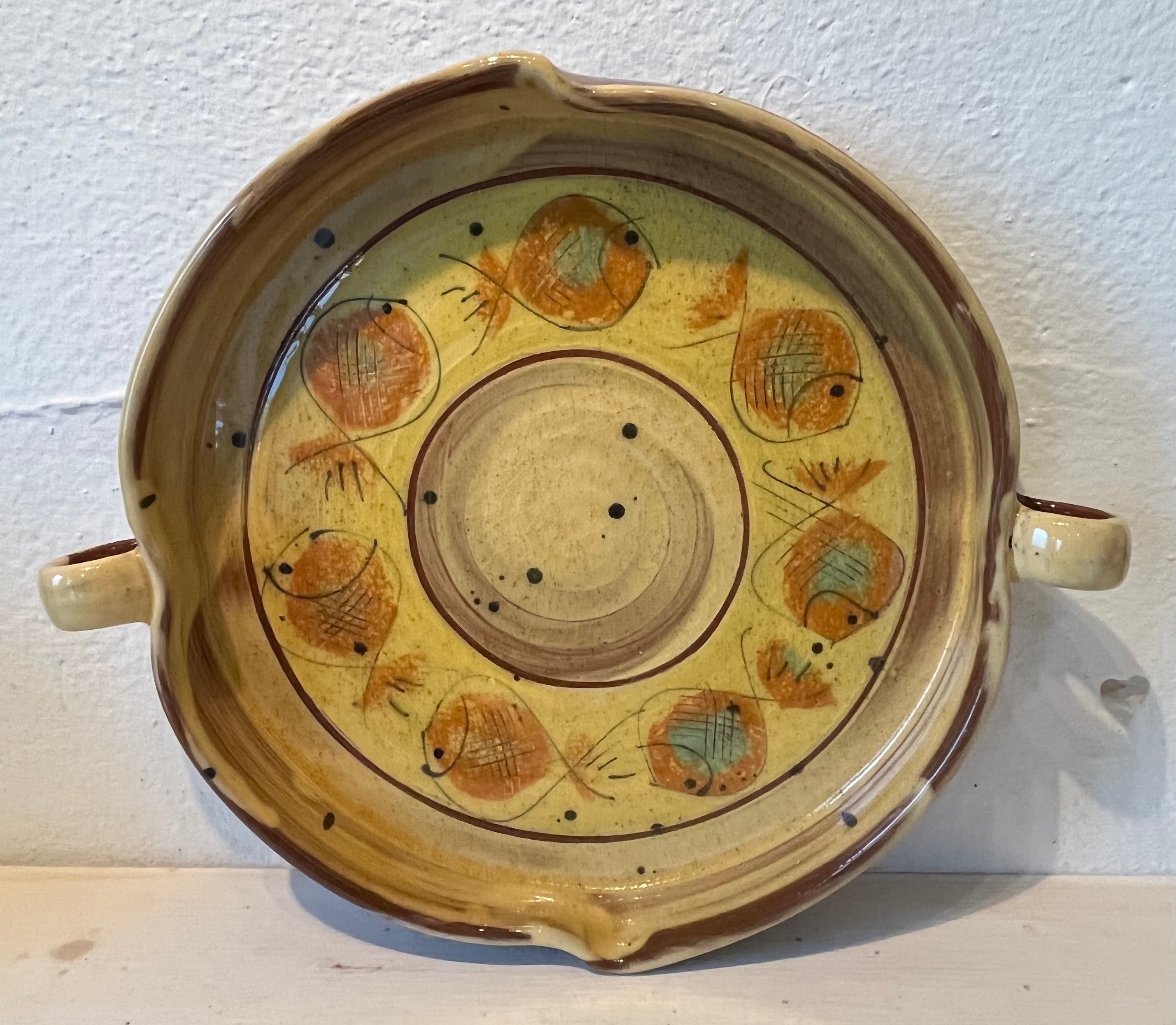 Yellow Fish Dish with Handles