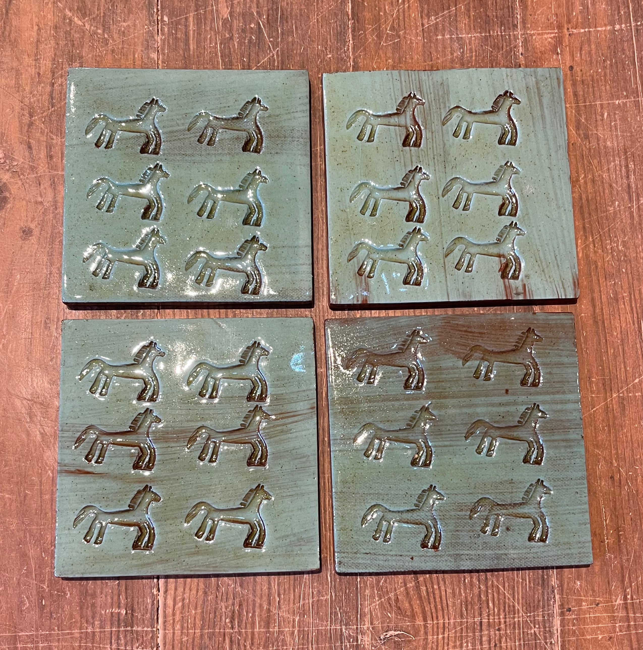 Set of Four Horse Tiles