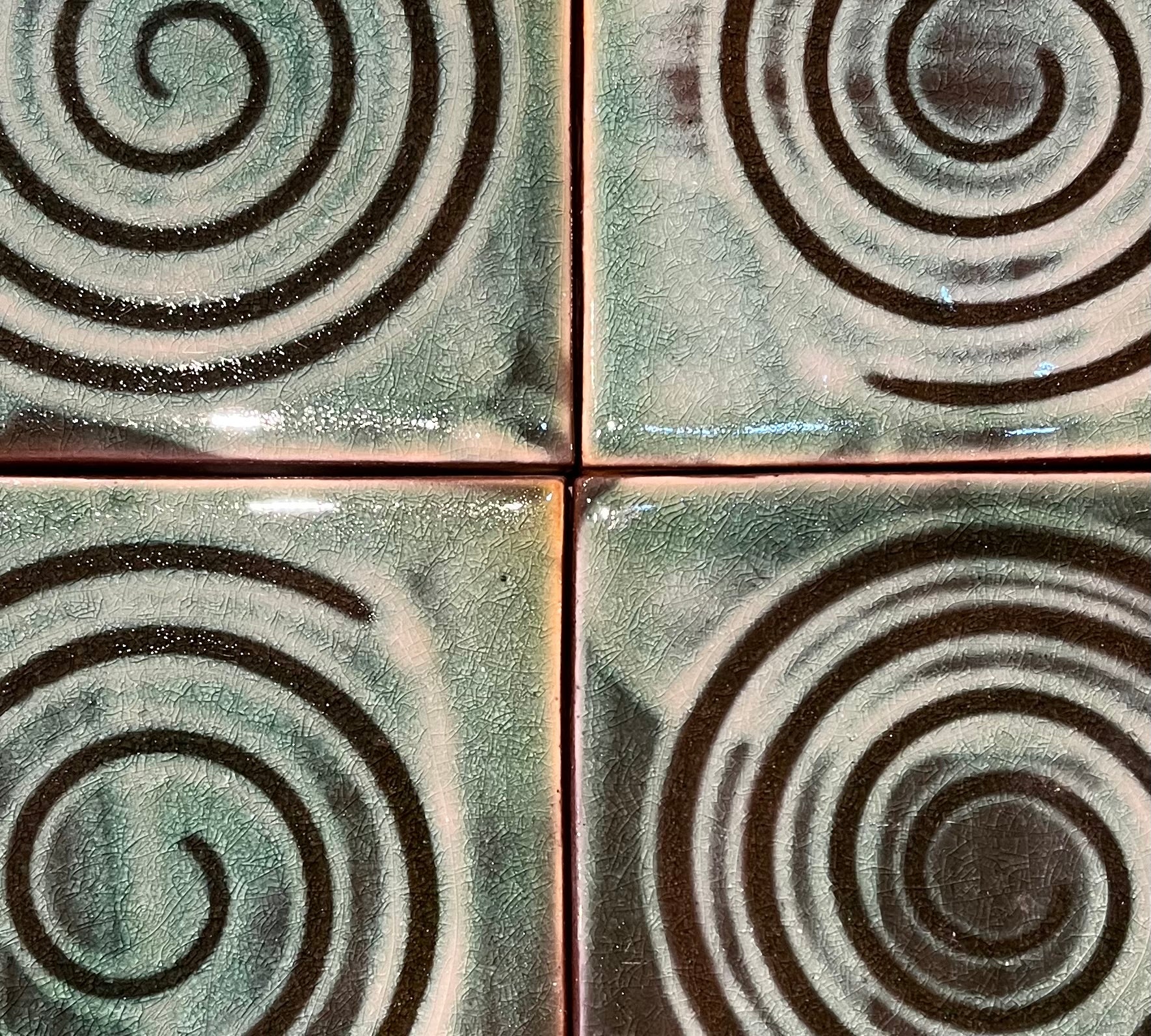 Set of Four Swirly Turquoise Tiles