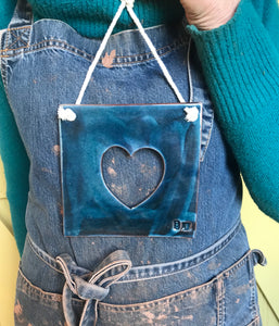 Heart Hanger in Blue Glaze