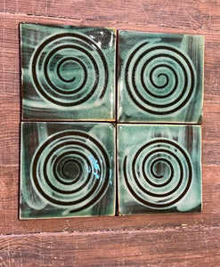 Set of Four Swirly Turquoise Tiles
