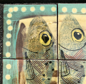 Turquoise and Cream Fish Tile Scene