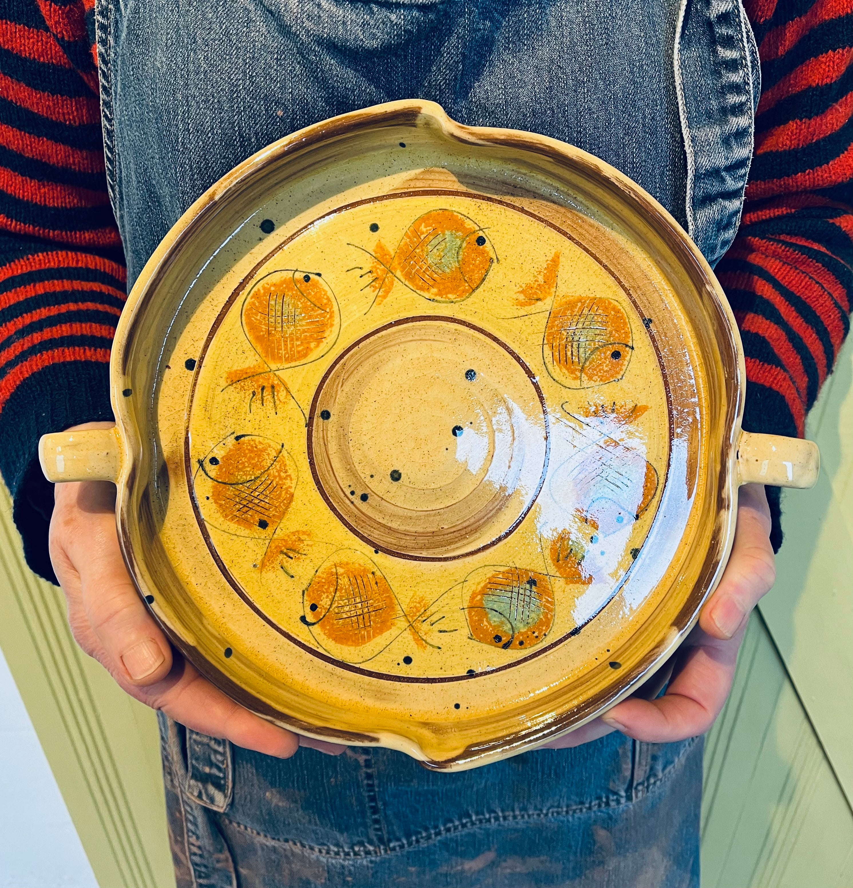 Yellow Fish Dish with Handles
