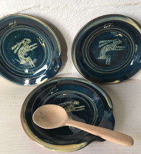 Dark Blue Spoon Rest with Hare