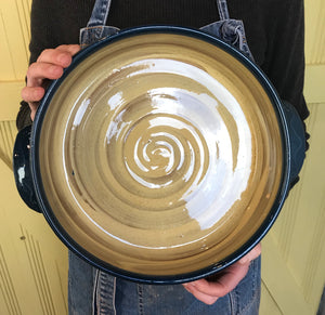 Large Dark Blue and Cream Pie Dish with Hares