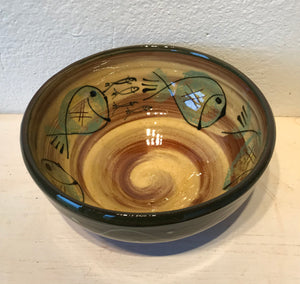 Dark Green and Cream Bowl with Fat Fish