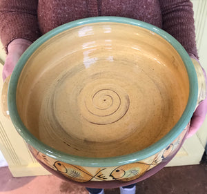 Large Cream and Turquoise Pie Dish with Handles