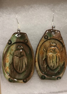 Green Dung Beetle Earrings